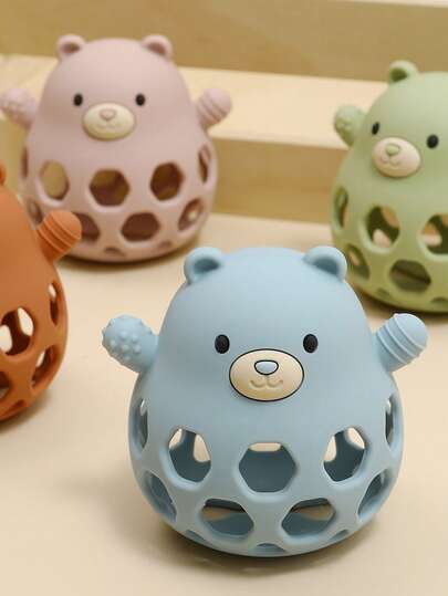 1个婴儿硅胶磨牙玩具，彩色硅胶可爱熊猫造型，可手持，适合婴儿抓握和咀嚼，中空设计便于清洁