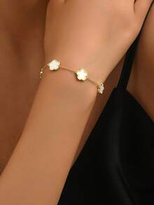 1条时尚铜花装饰链手链，适合女性日常佩戴，情人节礼物 - 白色 - 查看 2