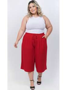 Duna Women's Plus Size Pantacourt Pants - Elegant Premium Casual Fashion - 紅色 - 查看 2