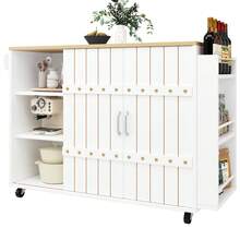 Kitchen Cabinet, Wood Grain Serving Cart, Kitchen Trolley With Wheels And Countertop, Kitchen Trolley With Spice Rack And Towel Rack, Kitchen Island With Sliding Doors And Drawers, White - White + MDF - View 10
