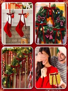 6/12/20 Pieces Of Vintage Velvet Christmas Bows, Used For Christmas Tree Decoration, Rural Crafts And Gifts, Classic Ribbon Bows, Christmas Valentine's Day Weddings, Birthdays, Vacation Homes, And Wedding Decorations - Multicolor - View 4