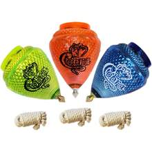 Shelby Cobra - Juego de 3 tapas giratorias de plástico duradero para niños, punta de metal fabricada en México, Trompo Mexicano Shelby Cobra Plastico Durable y Punta de Metal (paquete de 3 colores - 1 - Ver 1