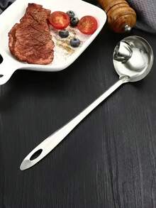 1pc Stainless Steel Oil Skimmer Spoon, Long-Handled Non-Slip Ladle For Home Kitchen, With Hanging Hole For Storage, Large Capacity Soup Spoon, Long-Handled Heat-Resistant Kitchen Service Spoon