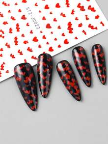 2片迷你红色闪光爱心美甲贴纸，重叠爱心图案，爱心覆盖整个表面，浪漫婚礼美甲贴花，新年美甲用品 - 彩色 - 查看 3