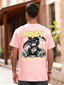 K-GLORY 街头服饰！男士财富兔图案印花短袖T恤 - 粉色 - 查看 3