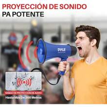 PYLE Megafono Rosa Portatil Sirena Integrada, Altavoz Compacto Funciona con Baterias. Plegable. para Animadoras, Futbol, Deportes, Policia - Azul - Ver 6