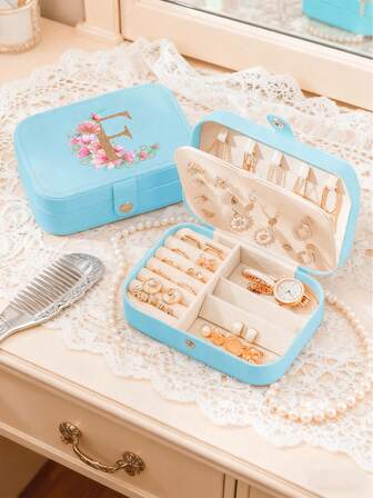 1pc New Floral & Letter Design Jewelry Box, Jewelry Organizer, Multi-Function Jewelry Box, Jewelry Storage And Organization, Mini Jewelry Box, Jewelry Box, Cabinet Storage Box, Jewelry Organizer Box For Necklace, Earrings, Bracelet, Ring, French Elegant Jewelry Box, High-End Exquisite Multi-Layer Lockable Large Capacity Anti-Oxidation Bracelet, Earrings, Necklace Jewelry Storage Box, Jewelry Tray, Jewelry Storage Box, Multi-Grid Multi-Layer Ring, Bracelet, Pendant Accessories Jewelry Box, Portable Jewelry Case