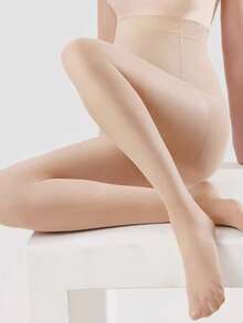 1 Pc Maternity Beige Pantyhose - Fashionable Minimalist Casual, Lightweight Breathable, With Adjustable Elastic Waistband