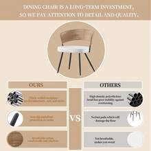 Rattan Dining Chairs Set Of 4,Farmhouse Upholstered Teddy Cushion With PE Cane Round Back Kitchen Chair,Mid Century Modern Dining Room Chair With Black Metal For Kitchen,White - 米色 - 查看 2