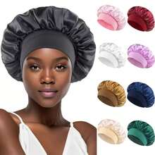 1Pc Silk Bonnet, Satin Bonnet Elastic Band Silk Sleep Cap Soft Adjustable Hair Cap Hair Wrap For Women Sleeping,Leopard Print Shower Cap Suitable For Curly Hair, Beauty, Hotel Sports, Household Necessities, Towel, Skin Care, All-Season Universal Shower Cap - Multicolor - View 2