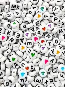 1000/500/200颗心形字母珠，亚克力字母珠，7x4毫米，适合DIY手链和首饰制作，时尚主题合成吊坠，无金属镀层 - 彩色 - 查看 1