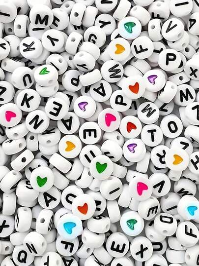 1000/500/200 piezas Cuentas con letras y corazones, cuentas de alfabeto acrílicas de 7x4mm para hacer pulseras y joyería DIY, dijes sintéticos con temática de moda para accesorios de manualidades, sin chapado de metal
