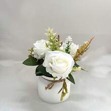 Realistic Artificial Roses In White Or Deep Red - With Container - Long-Lasting Floral Arrangement For Home, Wedding, Office, Valentine's, Christmas, Halloween, Thanksgiving, Easter Decor - No Maintenance Required - Perfect Gift For Housewarming, Graduation, Anniversaries - Elegant Table Centerpiece Decoration, Wedding Decorations, Stylish Home Accents, Faux Flowers, Decorative Flower Pot, Holiday Shoppers - Multicolor - View 11