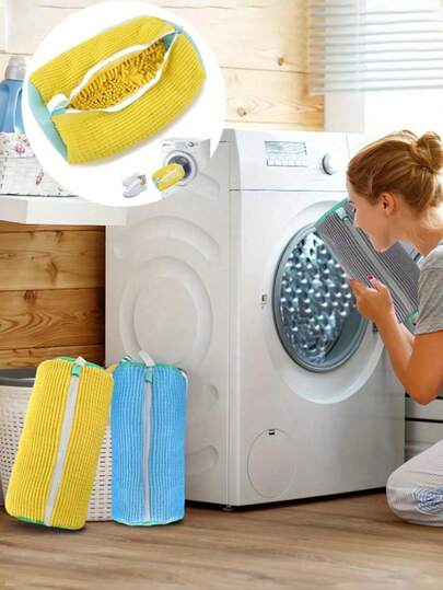 Washing Machine Shoe Bags For All Shoe Types - Yellow With Blue Zipper, Protective Laundry Bags With Rich Fleece Inside, Perfect For Sneakers And Casual Shoes, Laundry Bags, Laundry Bags Holiday Essentials Holiday Travel Travel Essentials Travel Bag Travel Accessories Graduation The Perfect Gift