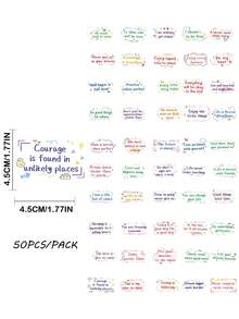 50/100 piezas Paquete de pegatinas con citas inspiracionales en inglés, calcomanías motivacionales con garabatos para laptop, equipaje, coche, decoración para estudiantes, diario, scrapbooking, maleta - Multicolor - Ver 5