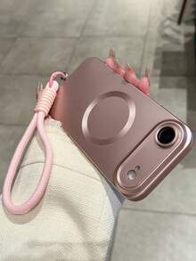防震磁吸时尚磨砂腕带手机壳，兼容 17 Pro Max、17 Pro、17 Air、17、16、15、14 Plus、13、12、11 Pro Max，玻璃镜片，支持无线充电，生日礼物 - 粉紅色+繩 - 查看 6