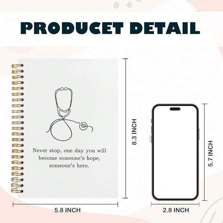 Cuaderno de enfermera BearCake, regalos para estudiantes de enfermería, cuaderno de diario con estetoscopio, cuaderno de médico, regalos para futuros enfermeros y médicos, regalos para estudiantes, regalos de graduación de enfermería, cuaderno de espiral con tapa dura 5.5x8.3, blanco-anotación-nunca se detiene - anotación blanca - Nunca te detengas - Añade 7