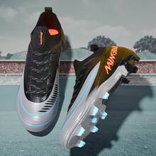 1双成人学生青少年高帮户外足球鞋，男士专业运动鞋，大码防滑耐磨AG钉FG天然草软地真草足球训练鞋系带真皮足球鞋，轻便高性能防滑设计高帮专业足球鞋 - 灰黑色 - 查看 2