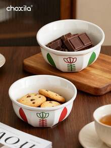 choxila 1个陶瓷甜点碗，坚果碗，零食碗，水果托盘，餐盘，盛菜盘，姜黄花卉图案，沙特风格设计，节日礼物，节日派对用品，适用于家庭聚会、下午茶、酒店、办公室、斋月派对用品 - 甜點碗 - 查看 2