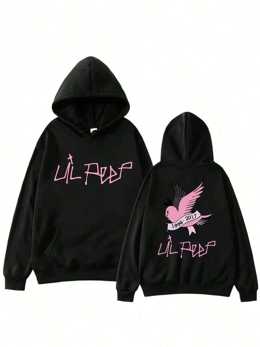 Rapper Lils Peepss Pink CryBabys Pink Print Hoodie Men Women Fashion Harajuku Hip Hop Oversized Sweatshirt Fleece Casual Pulloversideal Para Amigos Warm Winter Hoodie For Christmas - 黑色 - 查看 1