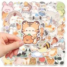 50pcs SCXXBSW Cute Cartoon Animal Stickers - Waterproof Self-Adhesive Pastel Yellow Irregular Shapes For Laptop, Phone Case, Luggage Decoration - DIY Durable Plastic Decals With Assorted Animal Designs - 50pcs/set - 查看 6