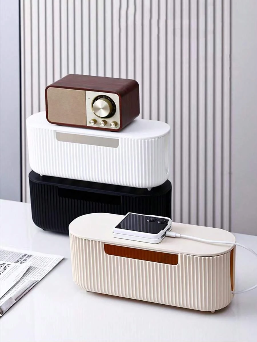 1pc Cable Management Box, Power Strip Organizer, Desktop Wire Organizer, Charging Cable Holder, Plastic Multi-Function Desktop Storage Box - Multicolor - View 1