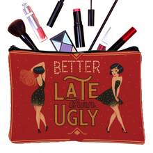 "Better Late Than Ugly" Designer Makeup Bag, Lightweight Foldable Zipper Toiletry Bag, Travel Organizer Pouch For Toiletries, Cosmetics, Stationery, Ideal Valentine's Day, Christmas, Halloween Gift For Girlfriends, Wives, Best Friends Toiletries Bag Travel Toiletry Bag Wash Bag Shower Bag Large Capacity For Women Packing Cubes Travel Essential Vacation Essentials - Multicolor - View 7