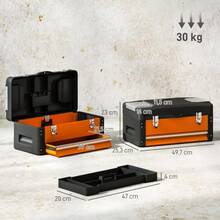 HOMCOM Empty Toolbox, 49 X 25.3 X 23 Cm, Tool Cabinet With Drawer, Box, Top Storage Compartment, Handle, Tool Box Made Of Steel, Orange - 1 - View 6