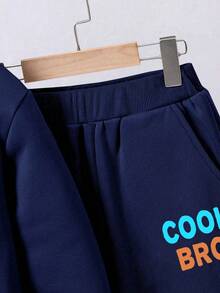 Tween Boy Cartoon Print Warm Hoodie And Sweatpants Set - Royal Blue - View 5