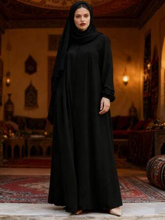 女士纯色端庄优雅传统阿巴雅长袍（不含头巾）