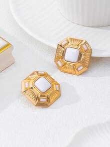 1 Pair Luxury Fashion Exaggerated Creative Wave Pattern Square Rhinestone Stud Earrings, Suitable For Women's Evening Party, Cocktail, Vacation Wear, Holiday Gift