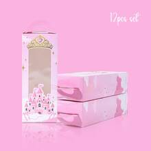 草莓/城堡图案纸盒，6个装和12个装，带透明窗口提手，礼品盒，甜美可爱风格，粉色草莓/城堡图案，长方形透明窗口，适合情人节/生日/派对等场合。 - 彩色 - 查看 7