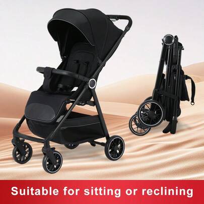 Leichter Baby-Kinderwagen, faltbarer Kinderwagen, verbreiterter Sonnenschirm mit Reißverschluss, One-Touch-Kollektion, verstellbare Rückenlehne, atmungsaktives Netz, einfach zu tragen, geeignet für Reisen