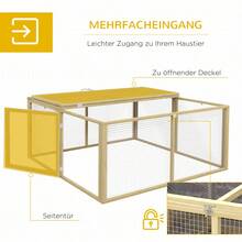 PawHut Wooden Foldable Rabbit Hutch, Small Animal Hutch, Free Movement Enclosure, Foldable Roof, Natural Rabbit Hutch For Guinea Pigs 120x120x57cm