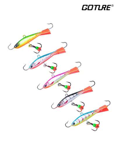GOTURE 1PC Ice Fishing Hook, Balance Bait, 3D Multi-Color Ice Fishing Bait, Triple Hook Fishing Hook Bait, Suitable For Tuna, Salmon, Swordfish, Striped Bass And King Bass Fishing Hook Bait