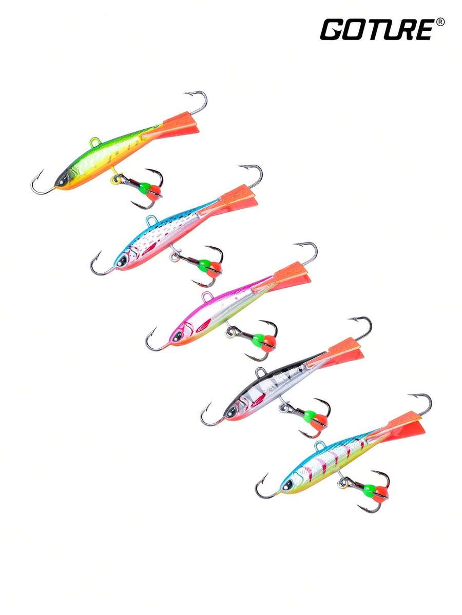 GOTURE 1 pieza Anzuelo de pesca de hielo, cebo equilibrado, cebo de pesca de hielo 3D multicolor, cebo de anzuelo triple, adecuado para pesca de atún, salmón, pez espada, lubina rayada y lubina real