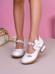 女童珍珠礼服鞋，芭蕾舞玛丽珍鞋，适合舞蹈、婚礼、正式场合穿着，时尚休闲魔术贴鞋，四季皆宜 - 白色 - 查看 2