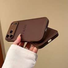 Luxury Letter Elements PU Leather 1 Pc Customized Personalized Name Brown Phone Case Compatible With IPhone 13 14 15 16 17 Pro Max Plus 17 Air 3D DIY Engraved Letters Initials Name Shockproof Case Festival Gifts For Couple Friends Family Yourself Travel Organizer Birthday Anniversary Gift - Brown - View 8