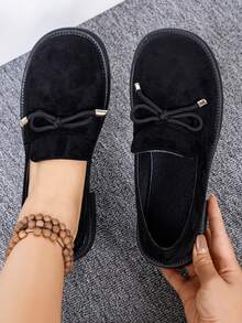 New Thick Sole Bow Tie Loafers For Women, Spring/Autumn Fashion Lace-Up Chunky Heel Comfortable Casual British Style Oxfords