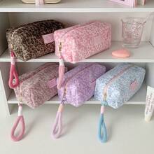 INS Light Luxury Plush Leopard Print Pen Bag Portable Pencil Case Students Stationery Pouch Multi Functional Makeup Bag Cosmetic Bag,Back To School - Multicolor - View 8