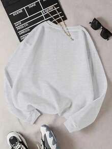 -2026Women'S Oversized "Coffee & Baggie Sweater Day" Letter Print Sweatshirt - Soft Round Neck Long Sleeve Casual Pullover, Zip Up Sweaters For Women, Coffee And A Baggy Jumper Kinda Day, Fall Clothe For Women, Women Fall Clothe, Fall Sweatshirt For Women Graphic Crew Neck Sweatshirt,Streetwear Oversized Crew Neck Sweatshirt - Graphic Print Design-Women's Long-Sleeved Sweatshirt. Women's Long-Sleeved Sweatshirt - 灰色 - 查看 2