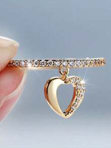 1pc Bohemian Style Gold & Silver Engagement Ring, Charming Cubic Zirconia Wedding Band Ring, Hollow Heart Pendant Necklace Suitable For Men & Women, Elegant Gift For Halloween, Christmas, Teacher's Day, Birthday - Multicolor - View 1