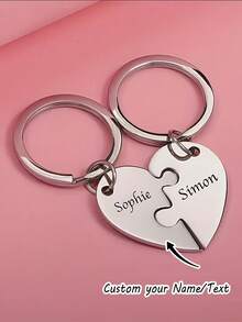 Personalized Interlocking Heart Puzzle Keychain,Custom Couple Names Engraved, Vintage Keychains,Romantic Gift For Valentine's Day, Anniversary, Wedding, Birthday - Matching Love Token For Couples, Him & Her - Durable Metal-Like Design With Heart-Shaped Pieces & Key Ring,College Style - Multicolor - View 3