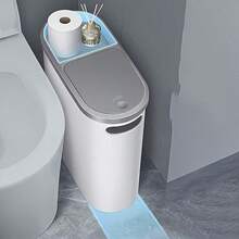 Trash Can,Bathroom Orginazor          2.64 Gallon Low Profile Trash Can With Lid - Stylish Space Saving Trash Can For Kitchen, Bathroom, Bedroom - Easy-To-Use Design, Odor Resistant, Durable Plastic, Polished Surface, Bathroom Trash Can And Liner,Trash Can,Bathroom Accesssories,Trash Can,Bathroom Accesssories,Kitchen Essentials,Bathroom Essentials,Garbage Can,Storage,Kitchen Trash Can - 白色 - 查看 1