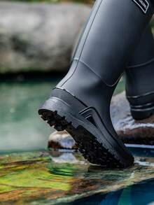 女士时尚高筒雨靴，弹性靴口，防水防滑，适合洗车、钓鱼、厨房活动、户外水上活动 - 黑色 - 查看 8