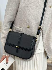 1个女士新款轻便便携高品质小方包，配有可调节肩带，适合购物、通勤、工作、单肩和斜挎。 - 黑色 - 查看 2