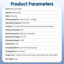 Hailicare Cepillo de dientes eléctrico rotativo de 5 modos, 7500 RPM - IP67 resistente al agua, batería de 30 días, temporizador de 2 minutos, recargable por USB tipo C, blanqueador, con 4 cabezales de cepillo - Multicolor - Ver 9