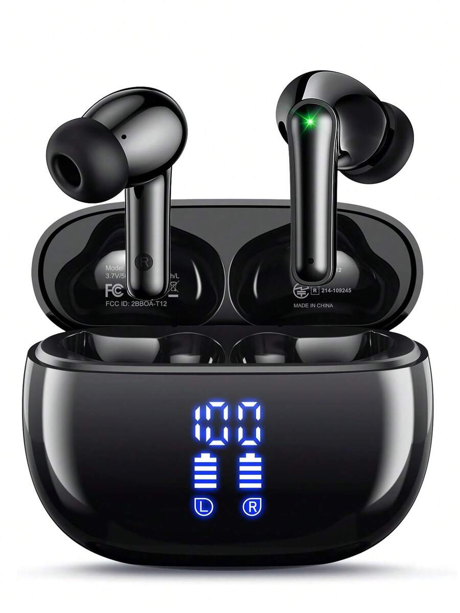 TWS S2 无线降噪入耳式耳机（-36dB），配备充电盒，40 小时超长续航，360° Hi-Fi 立体声，防水设计，适用于安卓笔记本电脑。是安卓用户、家人、朋友的理想礼物，适合生日、春季、节日、复活节等各种场合。小巧便携，无线入耳式迷你耳机，配备充电盒，支持主动降噪，空气黑配色。