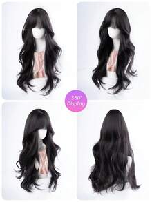 1 Tóc giả gợn sóng tổng hợp chịu nhiệt màu nâu sẫm, làm từ sợi, tăng thêm độ phồng, tự nhiên và chân thực (Không bao gồm phụ kiện) - Black-brown - Xem 7