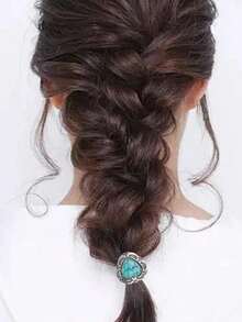 3pcs Zinc Alloy Western Cowboy Cowgirl Style Retro Elegant Turquoise Heart Agate Silvery-Decorated Hair Rope Rubber Band ,Ponytail ,Hair Elastics ,Scrunchies ,Elastic Hair Tie